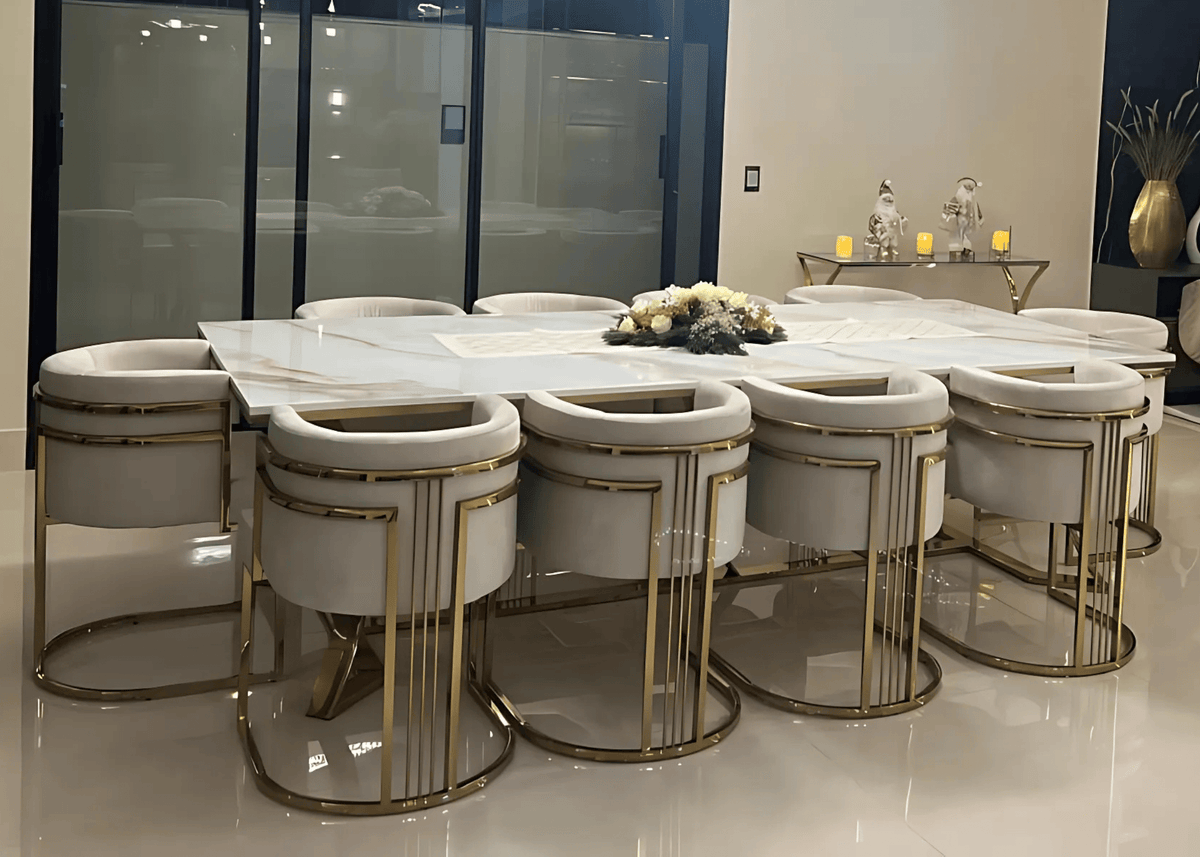 Conjunto de Jantar Mesa Gregori e 10 Poltronas Charme