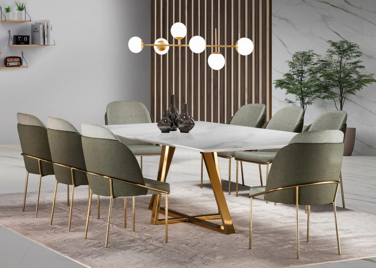 Conjunto Mesa de Jantar John e 8 Cadeiras Green