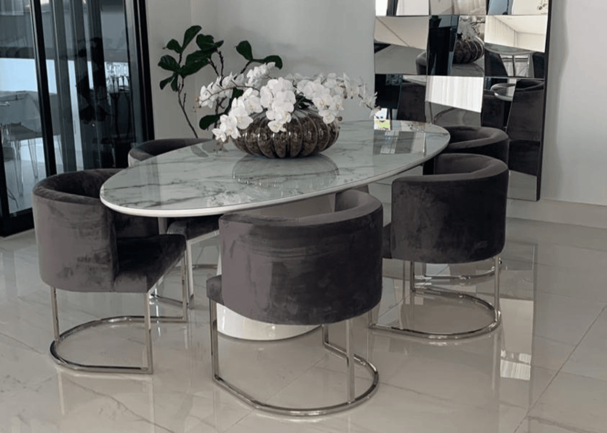 Mesa De Jantar Oval Glass