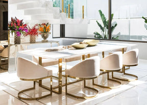 Conjunto de Jantar Mesa Eldorado e 8 Poltronas Sofya em Aço Inox Dourado Gold